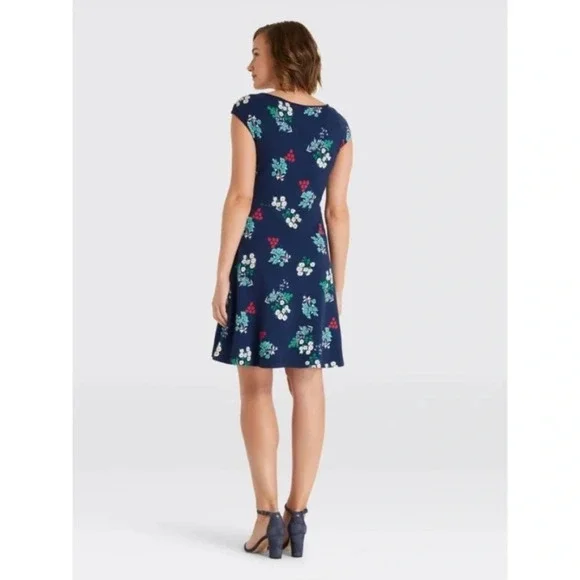 Draper James Floral Ponte A-Line Dress Navy Blue - Picture 2 of 7